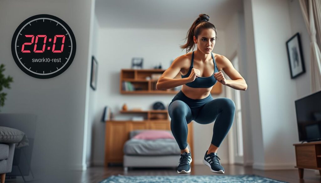 Person performing high-intensity Tabata exercises with a timer