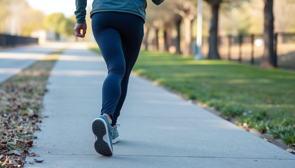 Person power walking with good posture outdoors